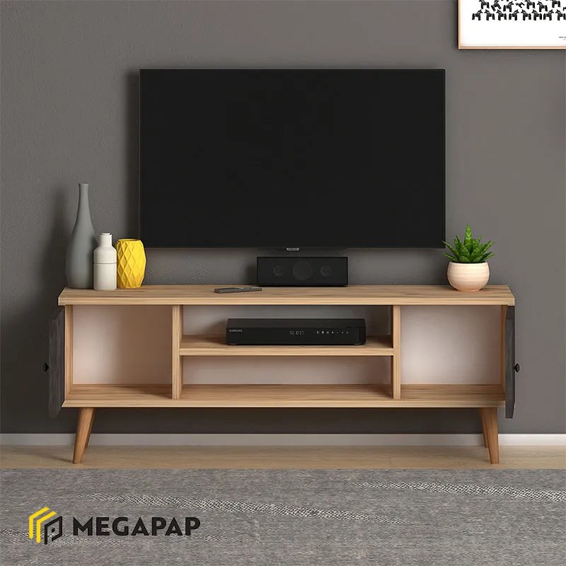 ΕΠΙΠΛΟ ΤΗΛΕΟΡΑΣΗΣ PARMA MEGAPAP ΑΠΟ ΜΕΛΑΜΙΝΗ ΧΡΩΜΑ INDUSTRIAL GREY - OAK 120X30X40ΕΚ.