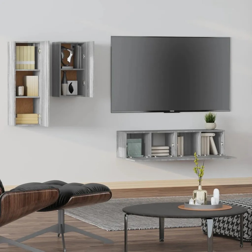 vidaXL Σετ Επίπλων Τηλεόρασης 4 Τεμ. Γκρι Sonoma Επεξεργασμένο Ξύλο