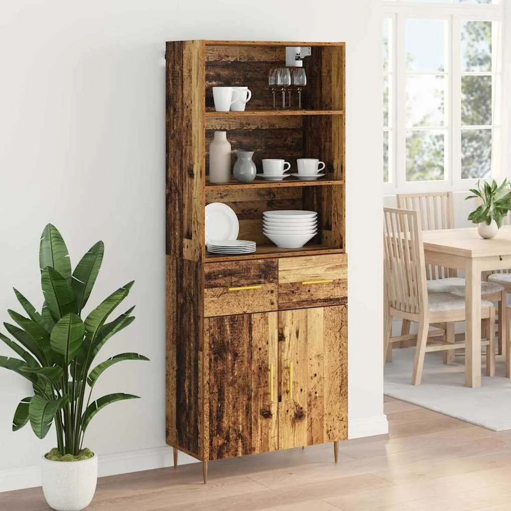 vidaXL Highboard Παλιό ξύλο 69,5 x 34 x 180 εκ. Επεξεργασμένο ξύλο