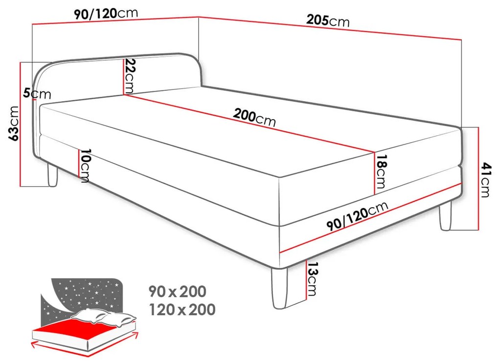 Επενδυμένο κρεβάτι Hot II-Gkri-120 x 200