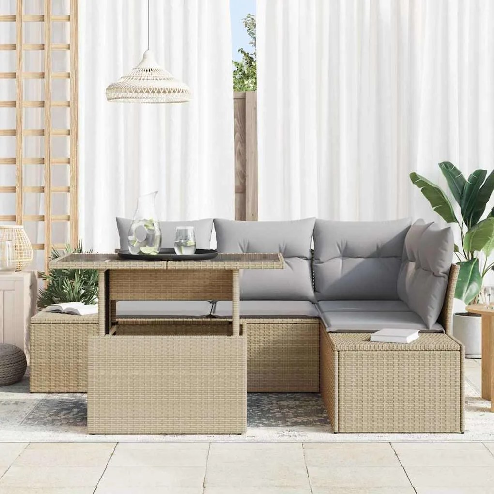 vidaXL Σετ Καναπέ Κήπου 5 pcs μπεζ και ανοιχτό γκρι 100 x 55 x 73 εκ