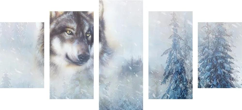 Εικόνα 5 μερών λύκος σε ένα χιονισμένο τοπίο - 100x50