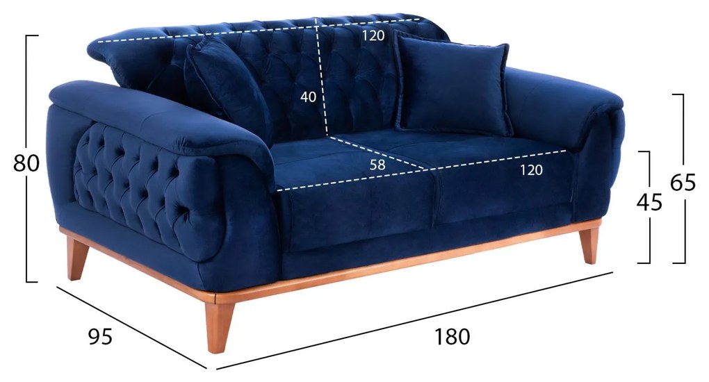 Καναπές - Κρεβάτι Bennington 2θέσιος Mπλέ 180x120x80 εκ.