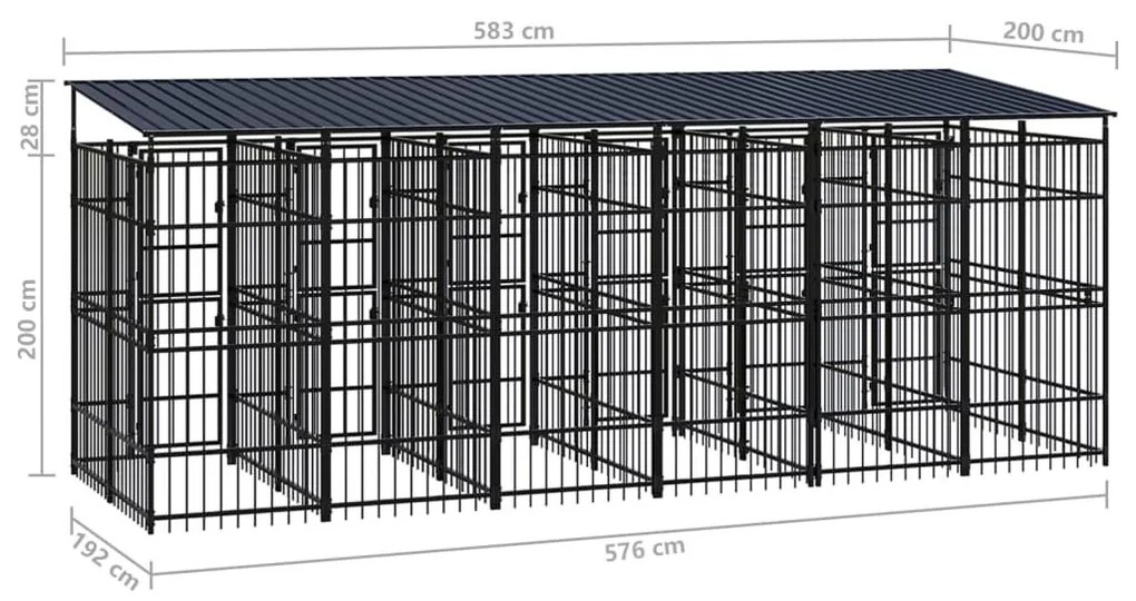 Κλουβί Σκύλου Εξωτερικού Χώρου με Οροφή 11,06 μ² από Ατσάλι - Μαύρο