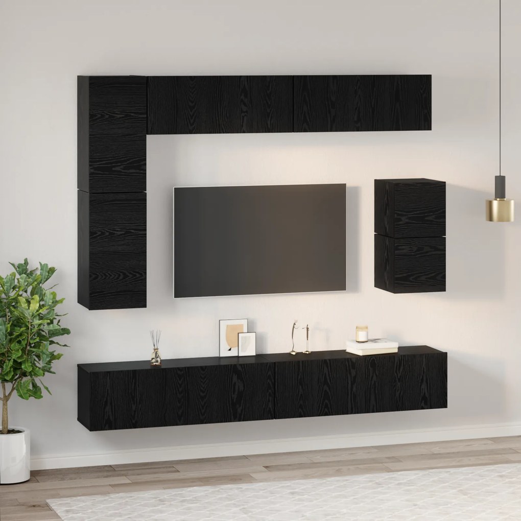 vidaXL Σετ επίπλου τηλεόρασης Επιτοίχιο 8 pcs Μαύρη Οξυά
