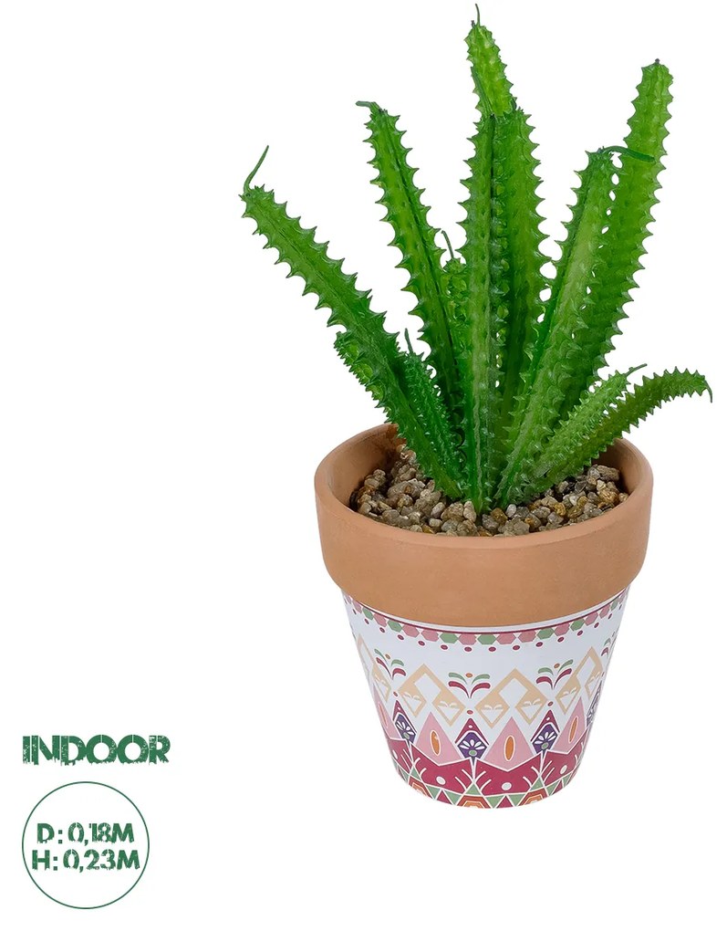 GloboStar® Artificial Garden SUCCULENT EUPHORBIA POTTED PLANT 21052 Διακοσμητικό Φυτό Ευφορβία Φ18 x Υ23cm