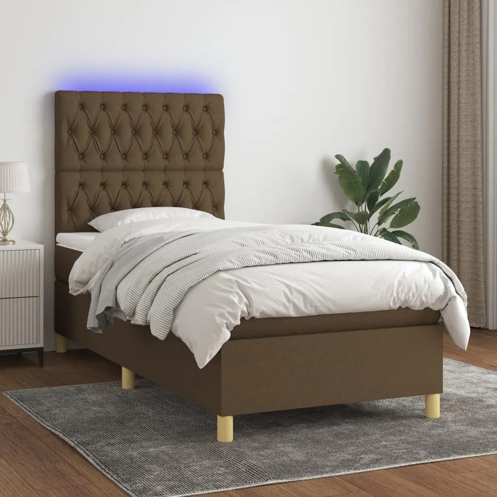 ΚΡΕΒΑΤΙ BOXSPRING ΜΕ ΣΤΡΩΜΑ &amp; LED ΣΚ.ΚΑΦΕ 90X190 ΕΚ. ΥΦΑΣΜΑΤΙΝΟ 3135640