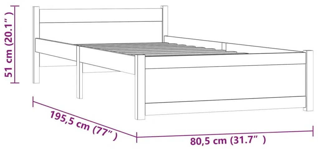 Πλαίσιο Κρεβατιού 75 x 190 εκ. από Μασίφ Ξύλο Small Single - Καφέ