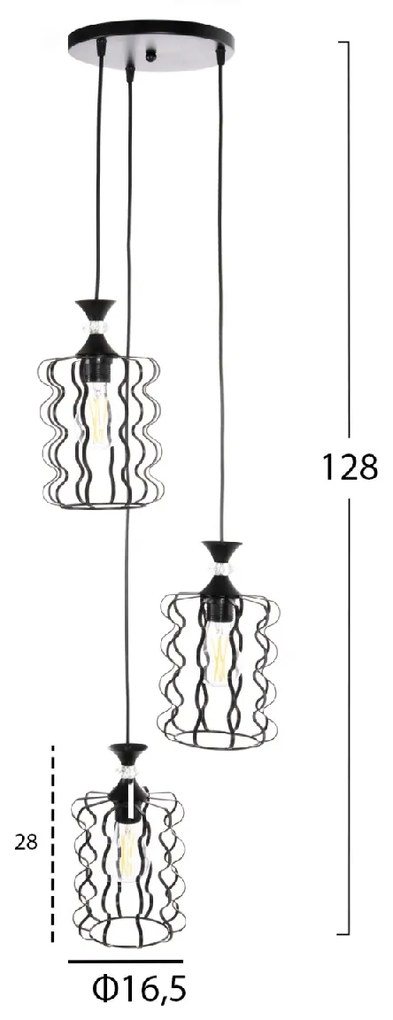 ΦΩΤΙΣΤΙΚΟ ΟΡΟΦΗΣ ΚΡΕΜΑΣΤΟ HM4089 3-ΦΩΤΟ ΜΑΥΡΑ ΜΕΤΑΛΛΙΚΑ ΚΑΠΕΛΑ Φ34x128Υεκ.