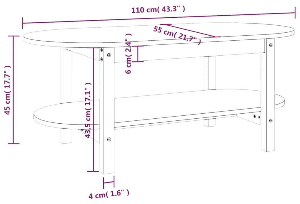 Τραπεζάκι Σαλονιού 110 x 55 x 45 εκ. από Μασίφ Ξύλο Πεύκου - Καφέ