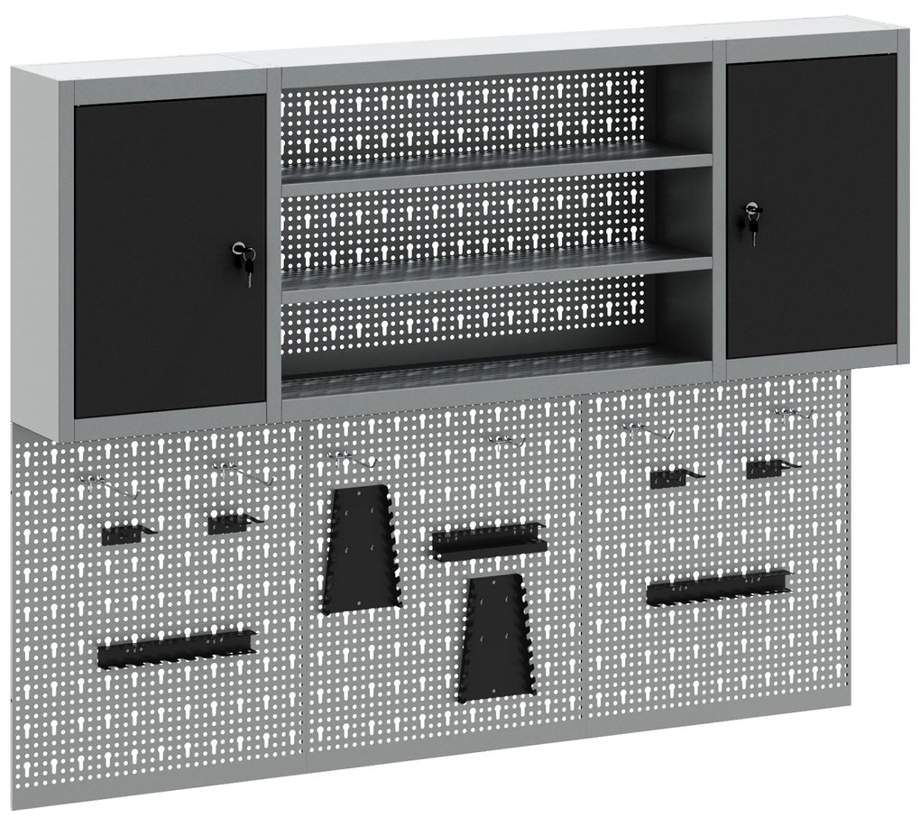 vidaXL Σετ Εργαλείων με 6 Τεμάχια και Πίνακα Pegboard Τοίχου Μαύρο Μέταλλο