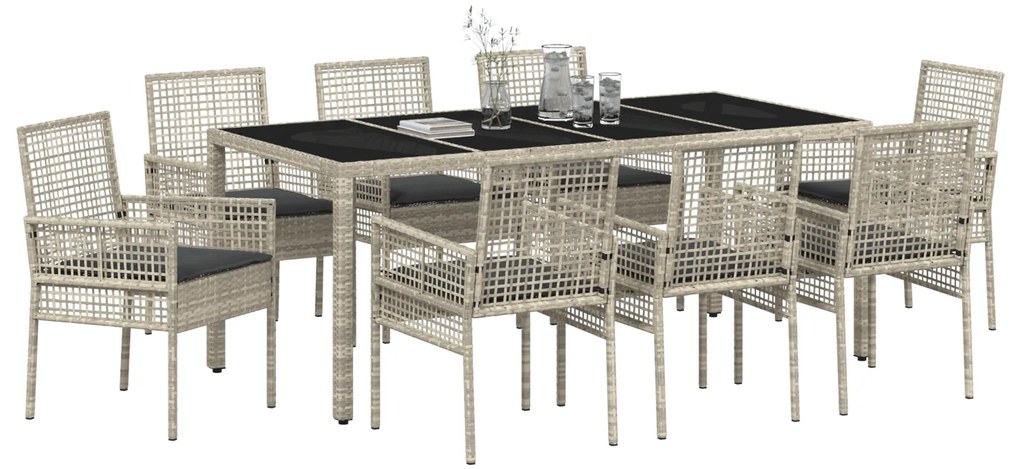 vidaXL Σέτ φαγητού για κήπο 9 pcs Ανοιχτό γκρι 190 x 90 x 75 cm