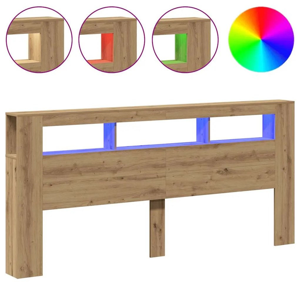 vidaXL LED κεφαλάρι Artisan Oak 220x18,5x103,5 cm Κατασκευασμένο ξύλο