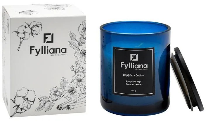 Αρωματικό Κερί FL6478 Fylliana "Βαμβάκι" σε Γυάλινο Βάζο Μπλέ Φ6,3x7,8 εκ. 6.3x6.3x7.8 εκ.