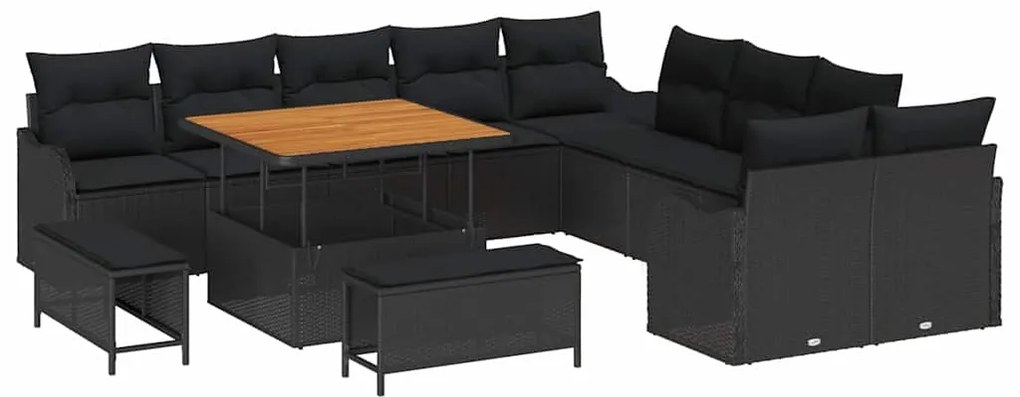 vidaXL Σετ Καναπέ Κήπου 13 pcs Μαύρο συνθετικό ρατάν