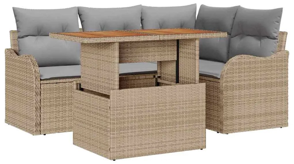 vidaXL Σετ Καναπέ Κήπου με μαξιλάρι 5 pcs μπεζ και ανοιχτό γκρι