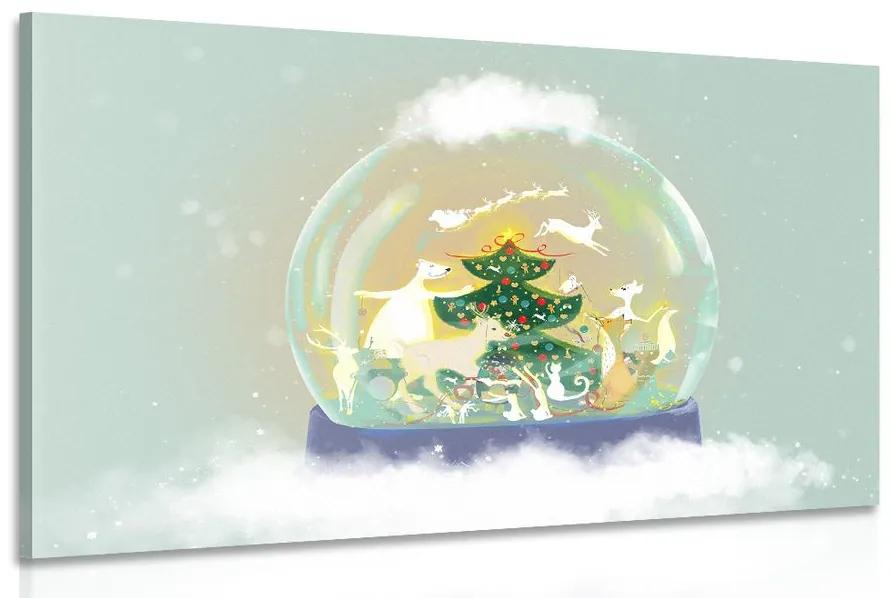 Εικόνα  στολισμένο Χριστουγεννιάτικο δέντρο σε μια χιονοστιβάδα - 90x60