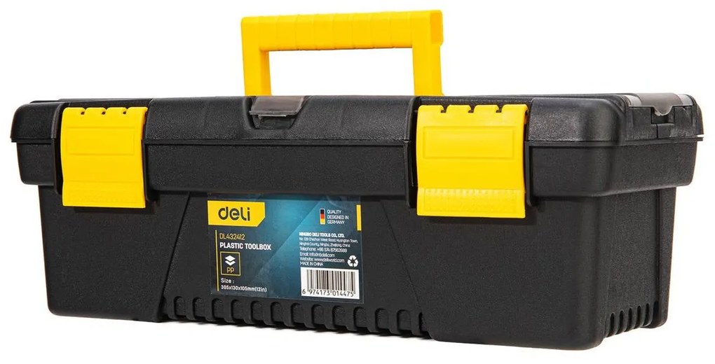 Plastic Tool Box Deli Tools EDL432412, 12'' (yellow)