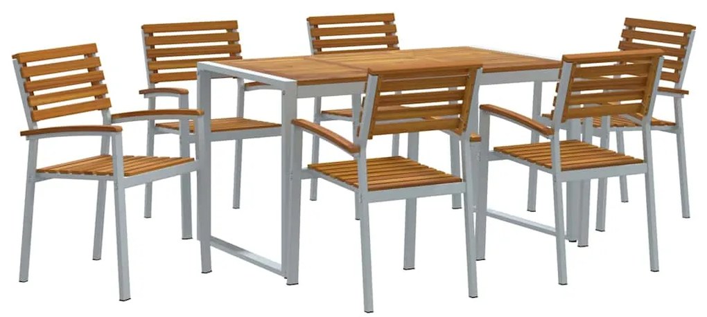 vidaXL Σέτ φαγητού για κήπο 7 pcs Γκρι και καφέ Μασίφ ξύλο ακακίας