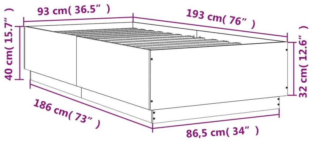 Πλαίσιο Κρεβατιού Γκρι Σκυροδέματος 90 x 190 εκ. Επεξεργ. Ξύλο - Γκρι