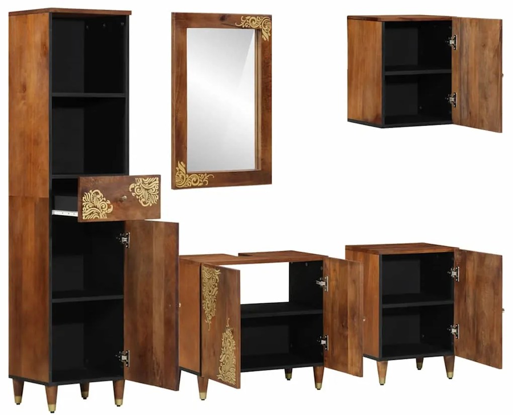 vidaXL Σετ Επίπλων Μπάνιου με συρτάρι 5 pcs καφέ μελί 62 x 33 x 58 εκ.