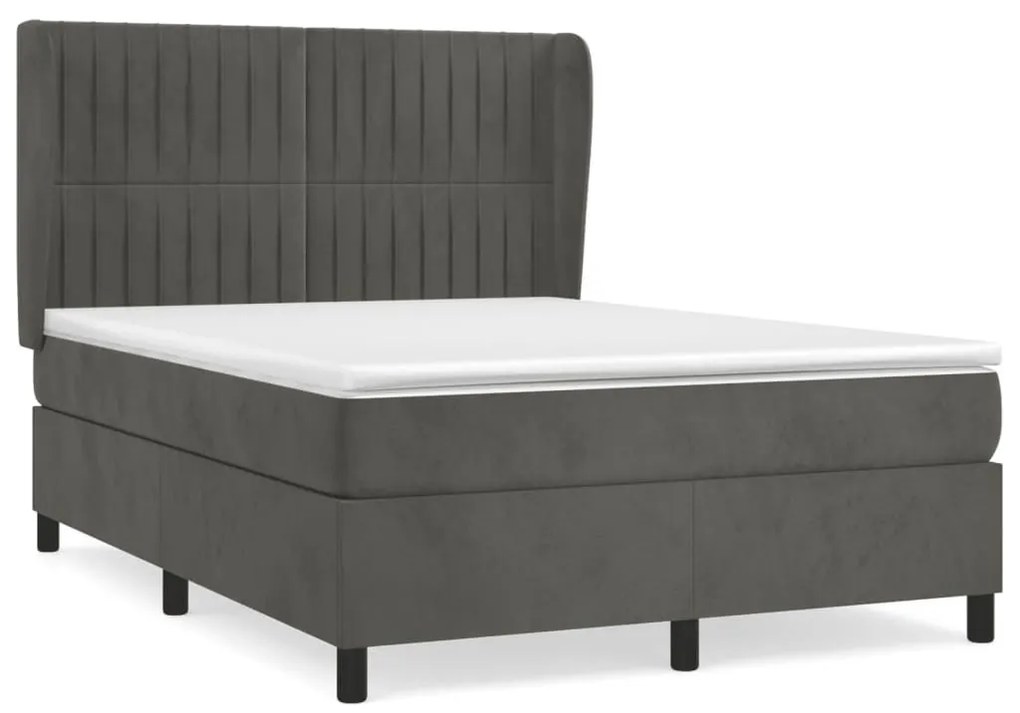 Κρεβάτι Boxspring με Στρώμα Σκούρο Γκρι 140x200 εκ. Βελούδινο - Γκρι