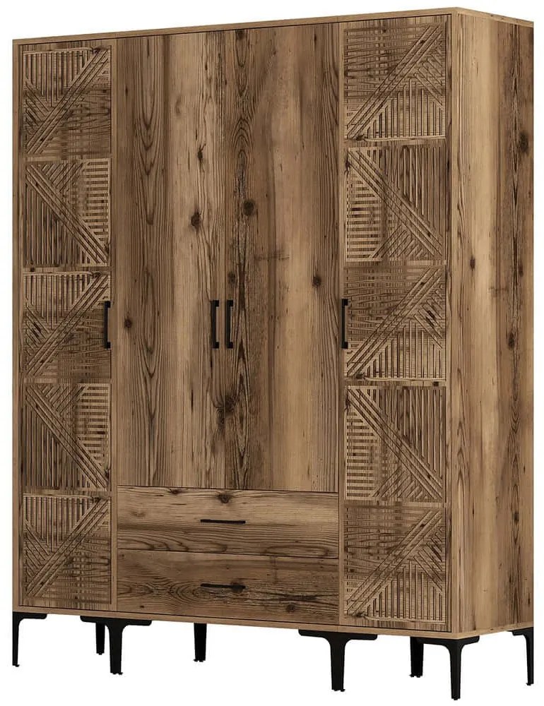 Ντουλάπα Τετράφυλλη Kumsal 845HCT5472 160x47,5x201,4cm Walnut Τετράφυλλη
