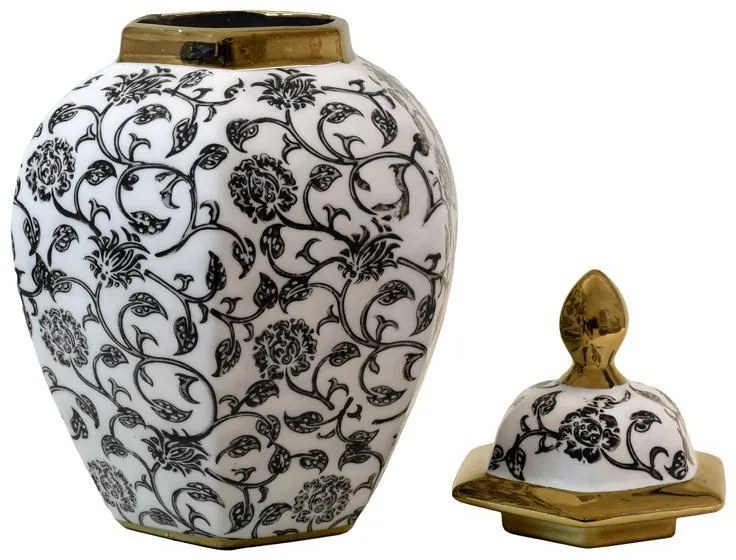 Κεραμικό Βάζο FL22424 Fylliana Μαύρο - Λευκό - Χρυσό Φ21x32 εκ. 21x21x32 εκ.