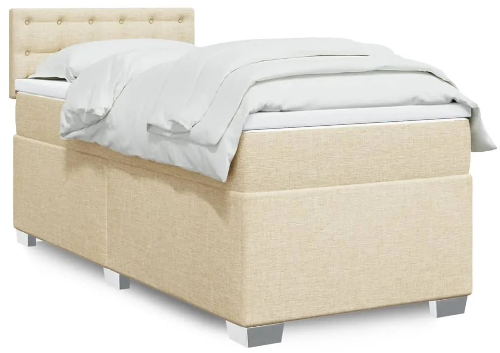 vidaXL Κρεβάτι Boxspring με Στρώμα Κρεμ 100 x 200 εκ. Υφασμάτινο