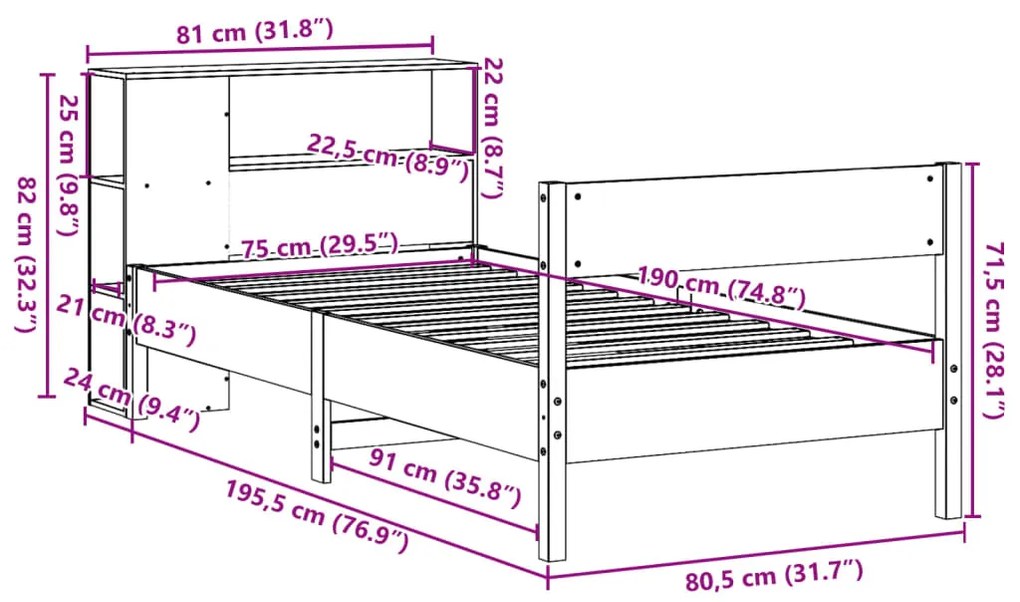 ΚΡΕΒΑΤΙ ΒΙΒΛΙΟΘΗΚΗ ΧΩΡΙΣ ΣΤΡΩΜΑ 75X190 ΕΚ ΜΑΣΙΦ ΞΥΛΟ ΠΕΥΚΟΥ 3322974