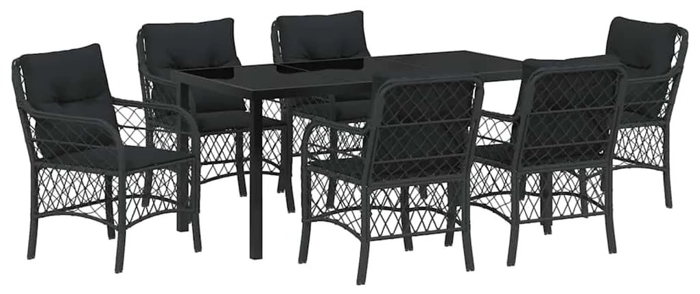 vidaXL Σέτ φαγητού για κήπο με μαξιλάρι 7 pcs Μαύρο συνθετικό ρατάν