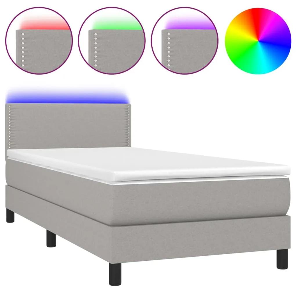 vidaXL Κρεβάτι Boxspring με Στρώμα & LED Αν.Γκρι 100x200 εκ Υφασμάτινο