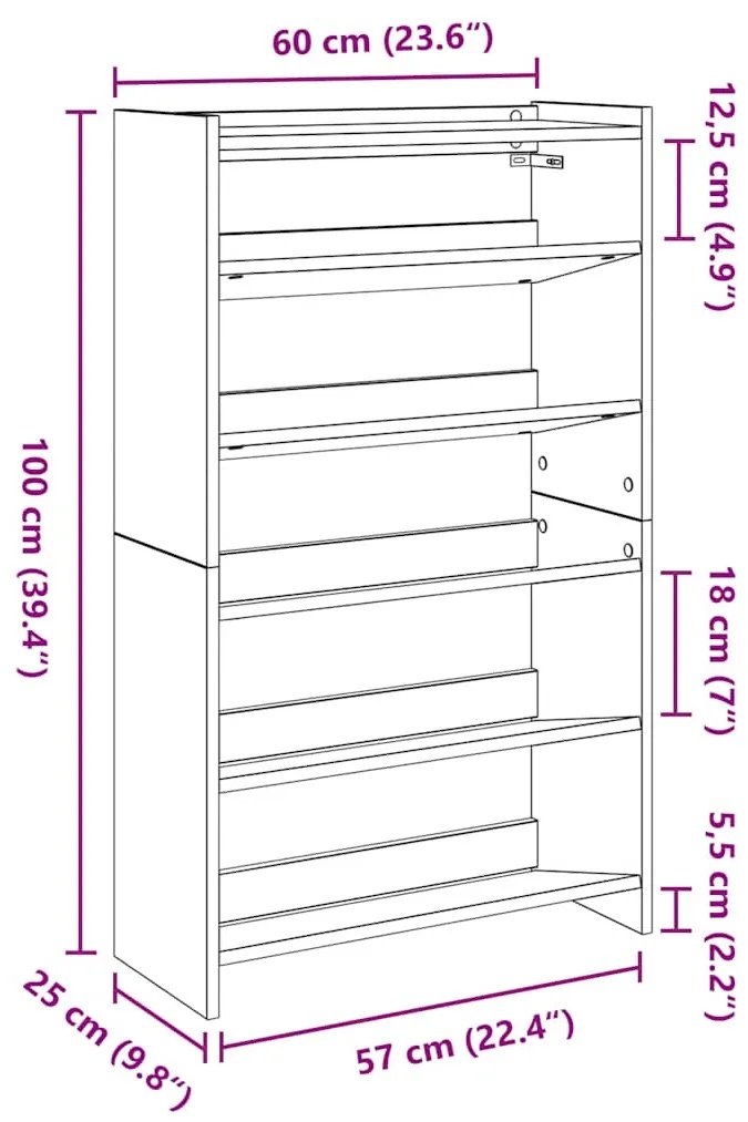 Ράφι παπουτσιών καφέ δρυς 60x25x100 cm Κατασκευασμένο ξύλο - Καφέ