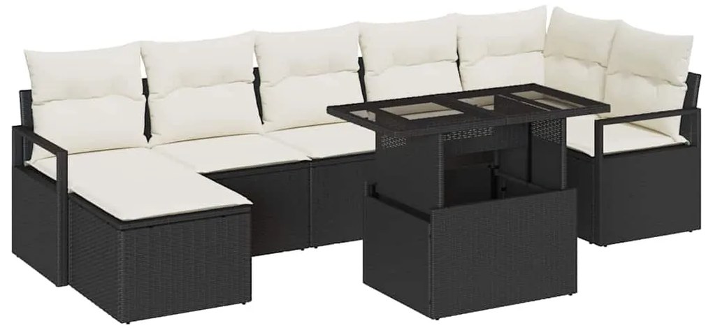 vidaXL Σετ Καναπέ Κήπου με μαξιλάρι 8 pcs Μαύρο και κρεμ