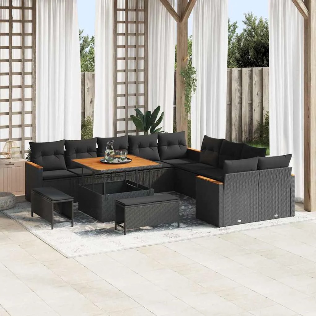 vidaXL Σετ Καναπέ Κήπου με μαξιλάρι 13 pcs Μαύρο Πολυ ράταν