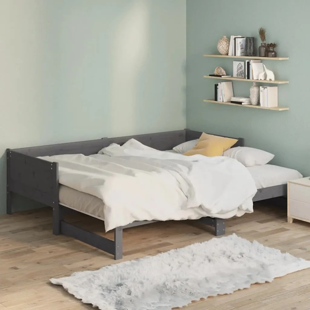 vidaXL Καναπές Κρεβάτι Συρόμενος Γκρι 2x(90x200) εκ. από Μασίφ Πεύκο