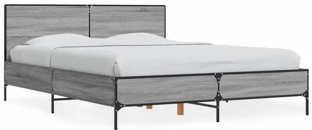vidaXL Πλαίσιο Κρεβατιού Γκρι Sonoma 120 x 190εκ. Επεξ. Ξύλο & Μέταλλο
