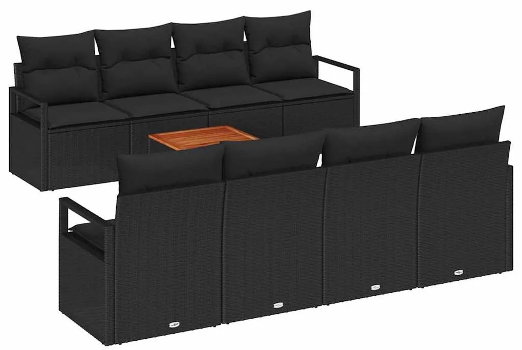 vidaXL Σετ Καναπέ Κήπου με μαξιλάρι 9 pcs Μαύρο συνθετικό ρατάν