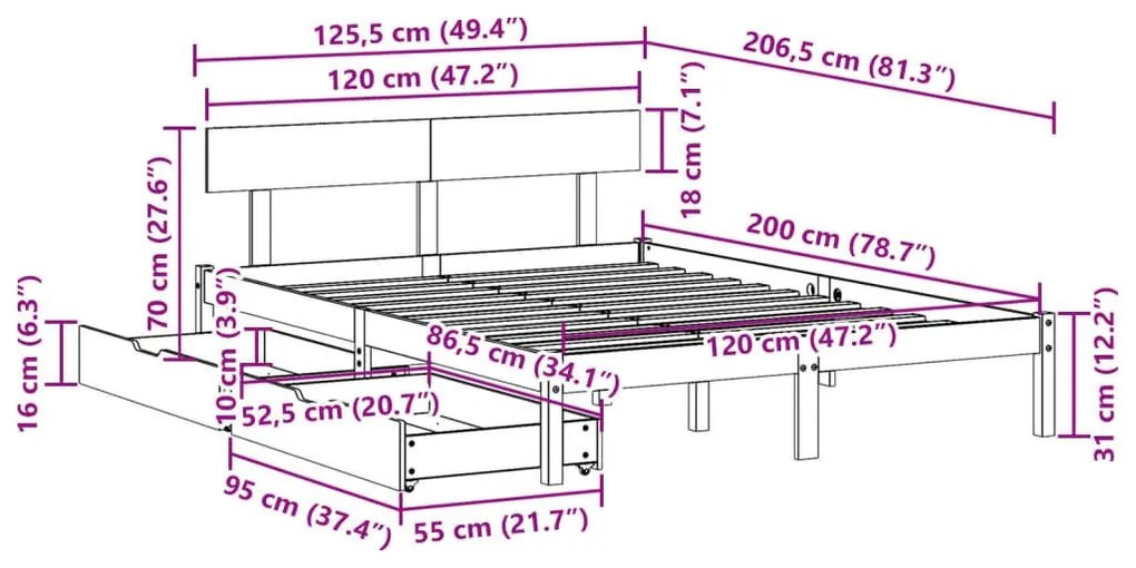 Σκελετός Κρεβ. Χωρίς Στρώμα Λευκό 120x200 εκ Μασίφ Πεύκο - Λευκό