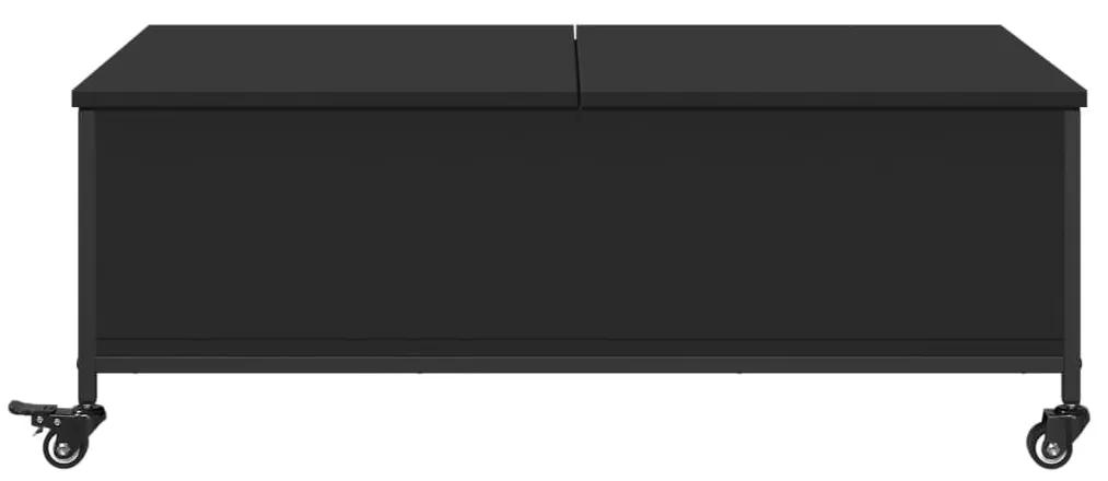 Τραπεζάκι Σαλονιού με Ροδάκια Μαύρο 91x55x34 εκ. Επεξ. Ξύλο - Μαύρο