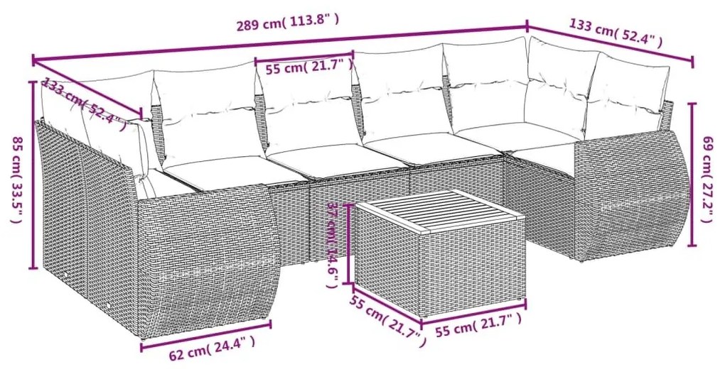 Σαλόνι Κήπου 8 Τεμαχίων Μαύρο από Συνθετικό Ρατάν με Μαξιλάρια - Μαύρο