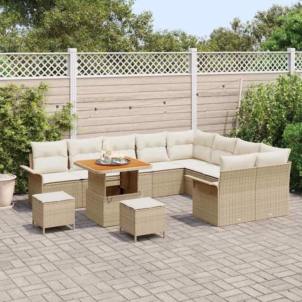 vidaXL Σετ Καναπέ Κήπου με μαξιλάρι 12 pcs Μπεζ, Κρέμα 80 x 80 x 71 cm
