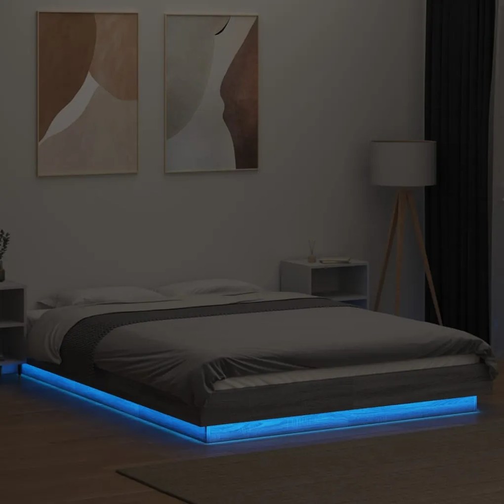 vidaXL Πλαίσιο Κρεβατιού με Φώτα LED Γκρι sonoma 120x200εκ. Επεξ. Ξύλο