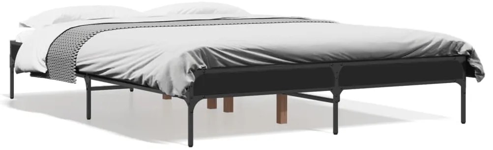 vidaXL Πλαίσιο Κρεβατιού Μαύρο 135x190 εκ. Επεξ. Ξύλο &amp; Μέταλλο