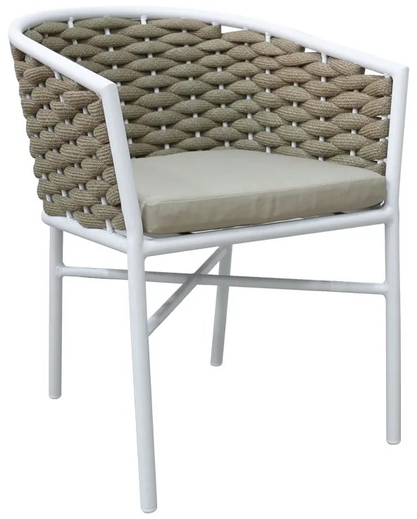 Πολυθρόνα Noevo pakoworld αλουμίνιο με λευκό σκελετό-φυσικό σχοινί 57x62x76εκ