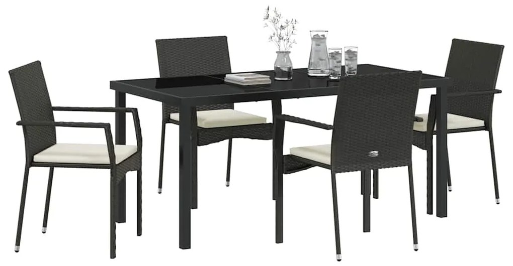 vidaXL Σέτ φαγητού για κήπο με μαξιλάρι 5 pcs Μαύρο συνθετικό ρατάν