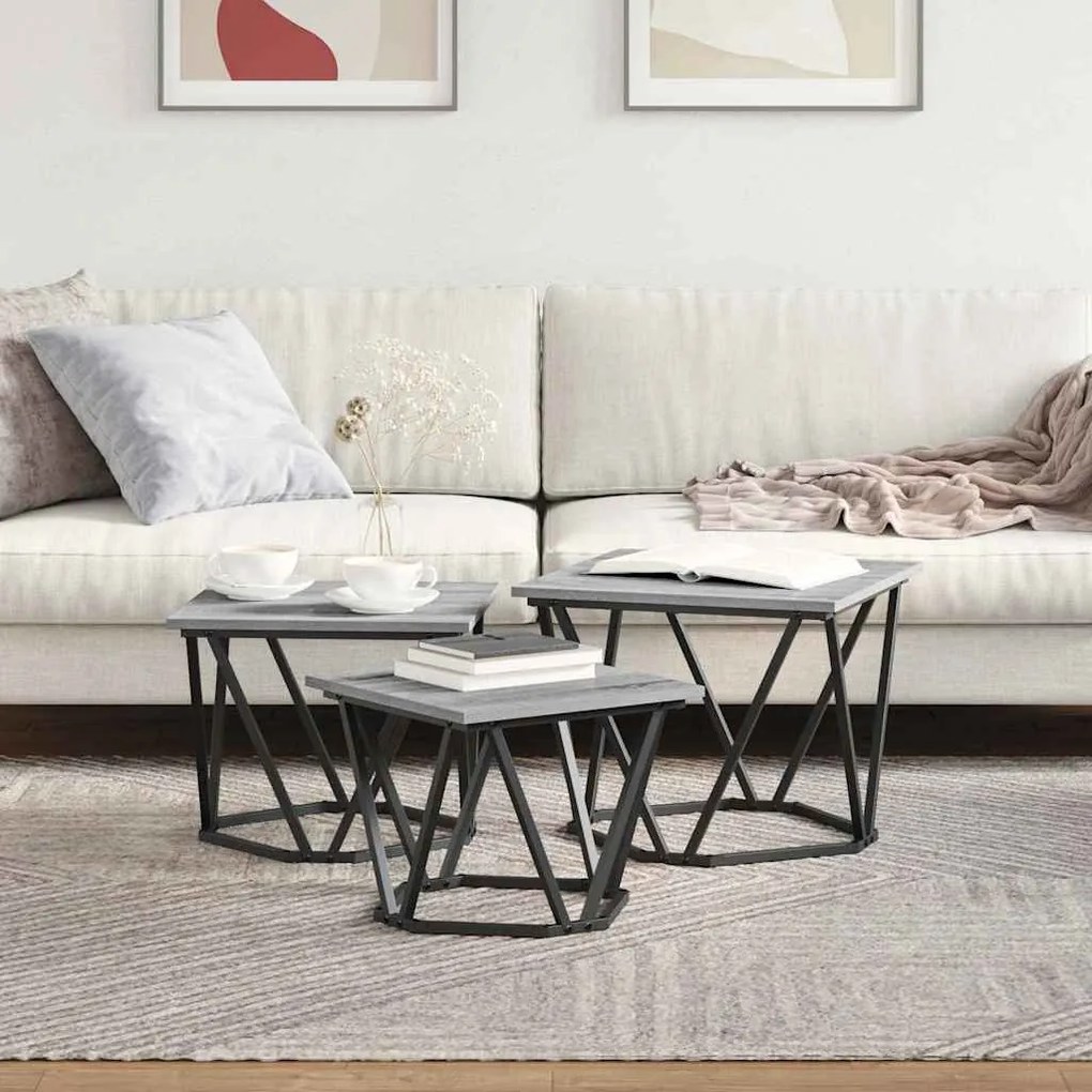 vidaXL Τραπεζάκι σαλονιού 3 pcs Γκρι sonoma 50 x 50 x 40 cm