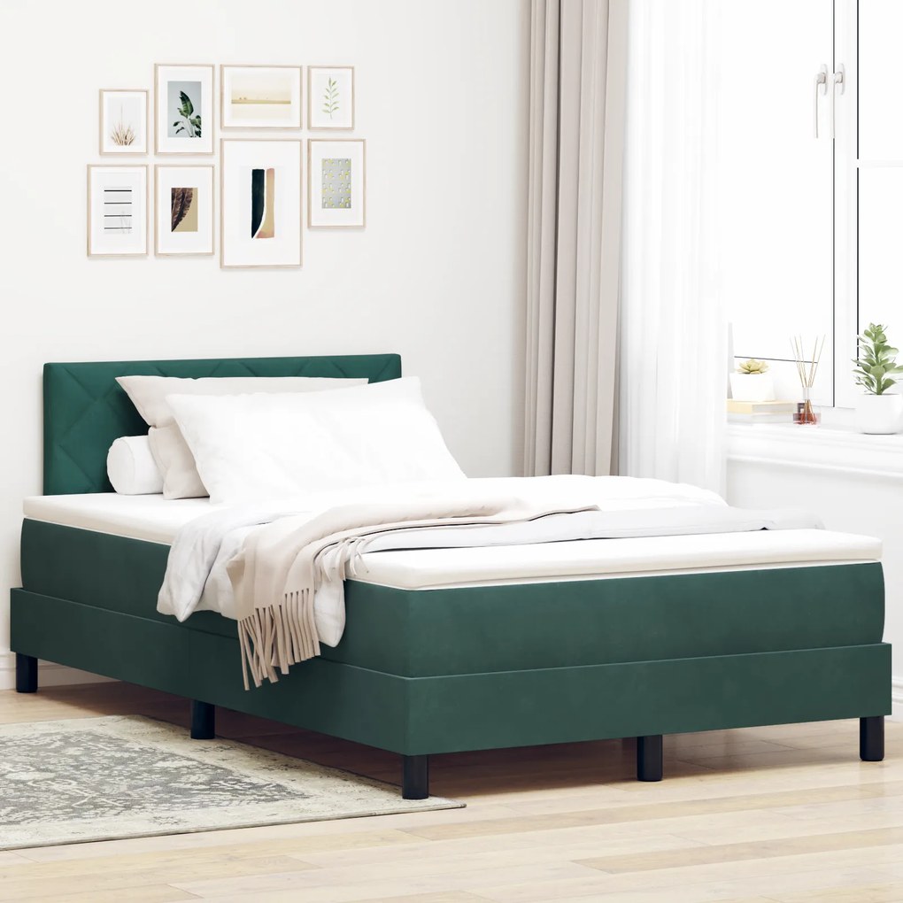 vidaXL Κρεβάτι Box Spring με στρώμα σκοτεινού πράσινου χρώματος 120x200 εκ. Βελούδο