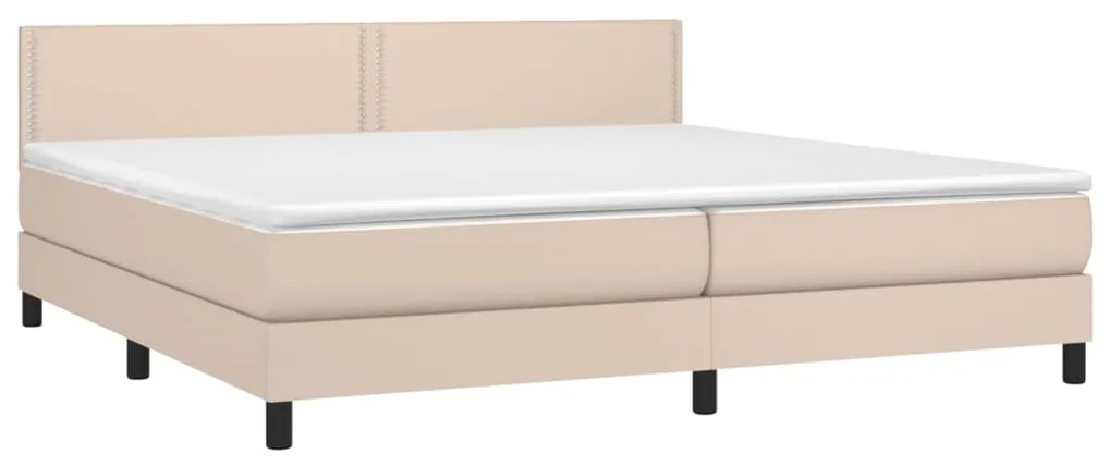 vidaXL Κρεβάτι Boxspring Στρώμα&LED Καπουτσίνο 200x200 εκ. Συνθ. Δέρμα