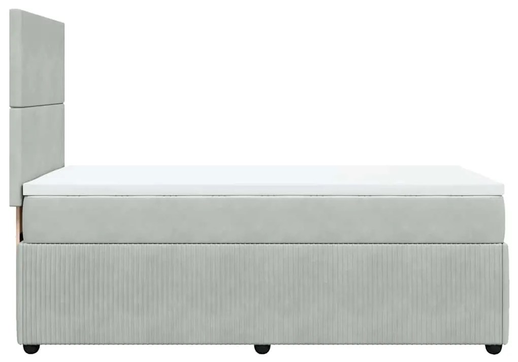 vidaXL Κρεβάτι Boxspring με Στρώμα Ανοιχτό Γκρι 90x190 εκ. Βελούδινο